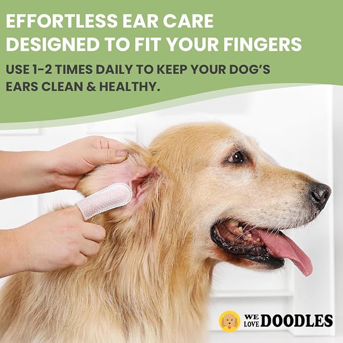 We Love Doodles Dog Ear Wipes - Pre Soaked Finger Ear Wipes for Dogs, Safe & Gentle Ear Cleaner for Dogs, Cleans & Deodorizes, Pet Wipes for Dogs, Dog Cleaning Wipes for Easy Grooming (50 Pieces)