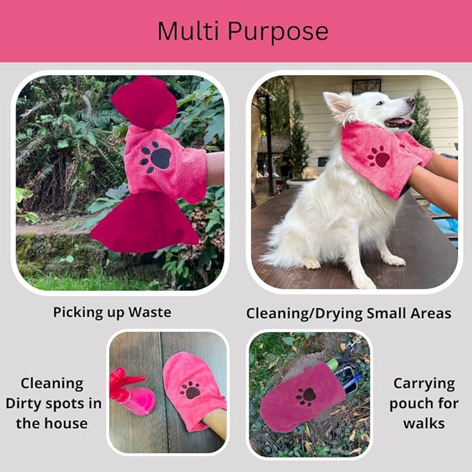 Penny & Niko Microfiber Pet Towel Mitts - Paw Cleaning and Drying Mitts/Gloves for Dogs and Cats (Pink, Standard - 2 Pack)