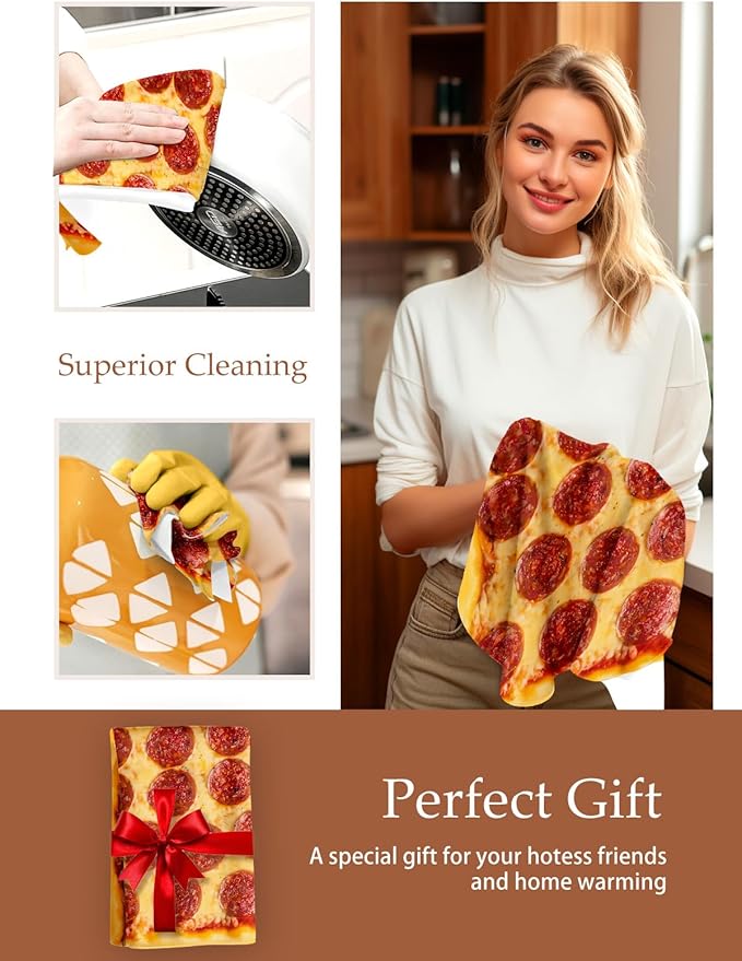 Kitchen Towels Dish Cloths Tea Hand Drying Cleaning Cup Towel Food Pizza Funny Absorbent Soft Quick Dry Decorative Cute Pattern Design Modern Decor Dishcloth Hostess Housewarming Choice Ideas