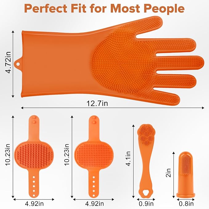 Augwind 6PCS Pet Grooming Kit for Dogs, Cats and Horses | Dog Washing Gloves | Cleanroom Gloves | Dog Bath Brush | Dog Bath Gloves | Dog Shampoo Brush | Dog Bath Supplies (Orange)