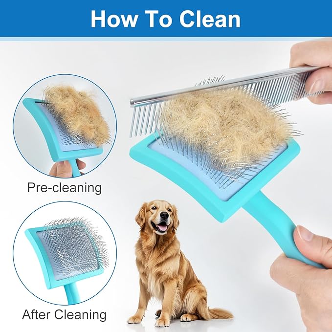Slicker Brush for Dogs, Slicker Brush for Doodles Long Haired Dog, Goldendoodle Long Pin Detangler for Dematting, Dog Slicker Brushes for Grooming (Large Curved)(Blue)