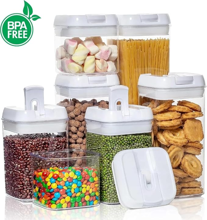 Food Flip‑Tite Airtight Storage Containers 1.2L (2‑Pack), BPA‑Free Acrylic, Easy One‑Hand Flip Lid, Stackable Pantry Jars for Snacks, Coffee, Pet Treats & Small Kitchen Items