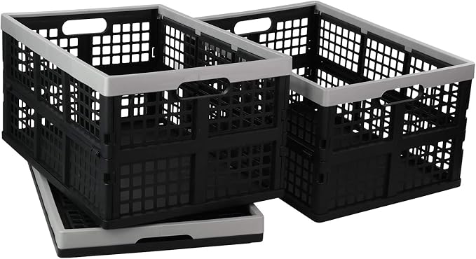 Vababa 42 L Stackable Collapsible Storage Crate, 3-Pack Storage Basket | Plastic Material, Collapsible Design, Stackable for Storage, Large Capacity, Ideal For Grocery, Warehouse, Garage Storage