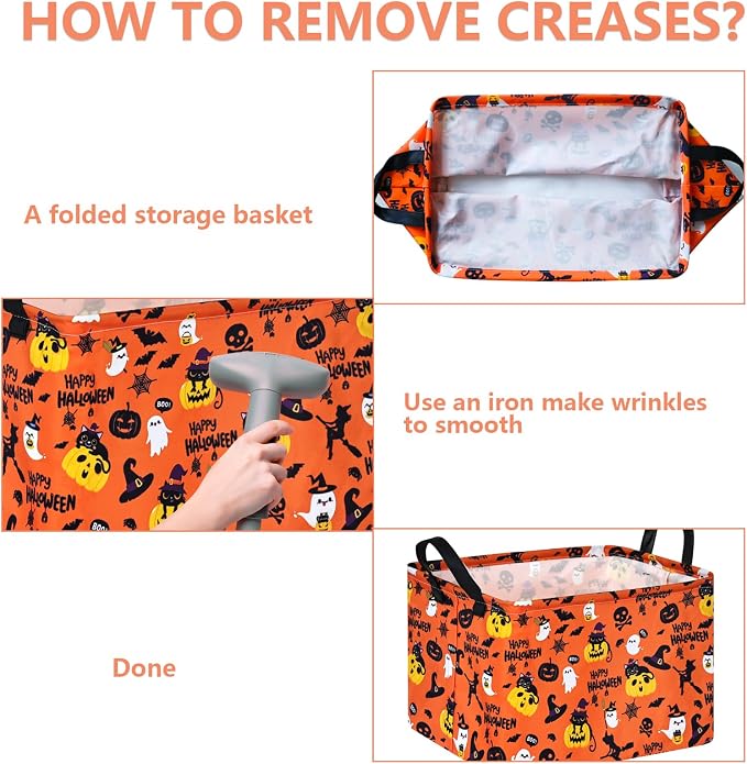 Halloween Pumpkin Ghost Storage Basket, Black Cat Spider Toy Organizer