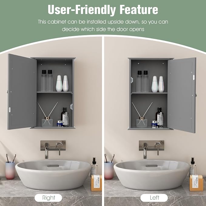 LOKO Bathroom Medicine Cabinet, Wall Mounted Storage Cabinet (Grey) | Single Mirrored Door | Adjustable Shelf | For Bathroom, Living Room, Entryway | 13.5 x 6 x 21 inches