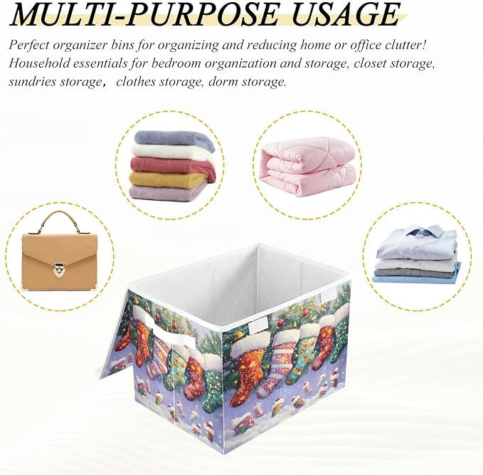 senya Christmas Baskets Collapsible Storage Bins with Lids, Christmas Stocking Storage Boxes Clothes Baskets for Organizing