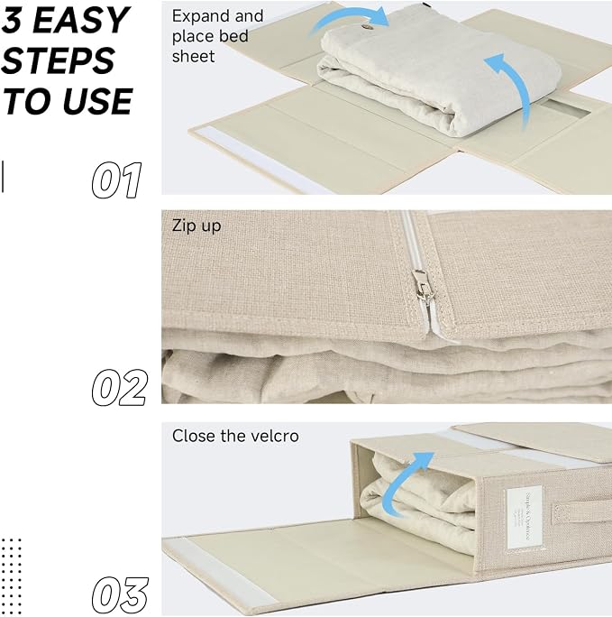 Simple&Opulence 2 Pack Bed Sheet Organizers and Storage (Queen & King Size), Foldable Sheet Set Organizer for Linen Closet, Folding Bedding Storage Box for Bedsheet Duvet Cover, Linen