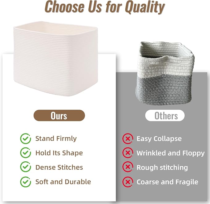 3 Pack Cube Storage Bin, 17”x12”x12” Cotton Rope Woven Baskets for Organizing Toys Clothes Towels, Square Gift Storage Baskets for Shelves, Nursery, Closet, Bathroom, Pantry (White)