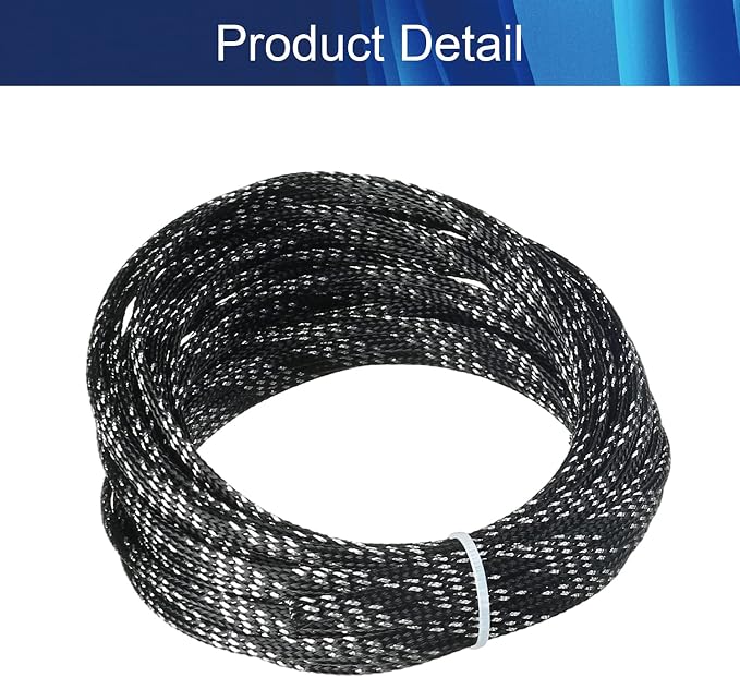 Jutagoss PET Expandable Braided Cable Sleeve, 32.8ft - 3/16 inch Black Silver Cable Management Sleeve, Wire Loom Tube Cord Protector for USB Cable, Power Cord, Audio Video and More, 1Pc
