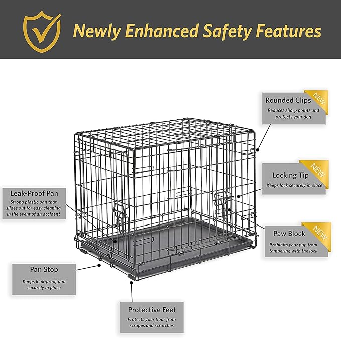New World by Midwest 24-Inch Double Door Crate, for Small Breeds, 12-20 lbs | Folding Dog Crate, Leak-Proof Tray & Secure Latches, Portable, Durable & Easy to Assemble