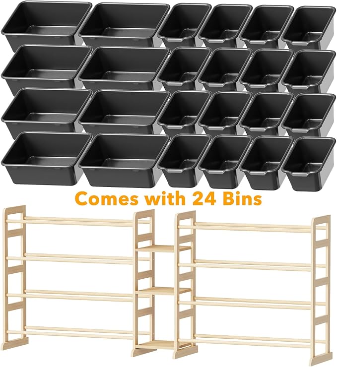 SpaceAid Large Toy Storage Organizer with 24 Bins and 3 Shelves, Toy Organizers Storage Bookshelf, Kids Bin Shelf Box Bookcase for Bedroom Playroom Organization Room Decor, True Black
