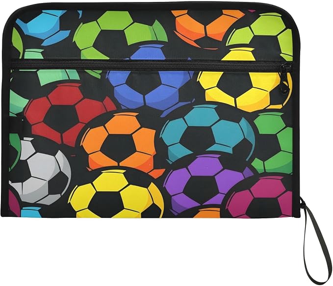 Colorful Soccer Ball Pattern 13 Pocket File Organizer Expanding File Folder with Front Pouch Portable Business File Storage Document Organizer Folder with Zipper