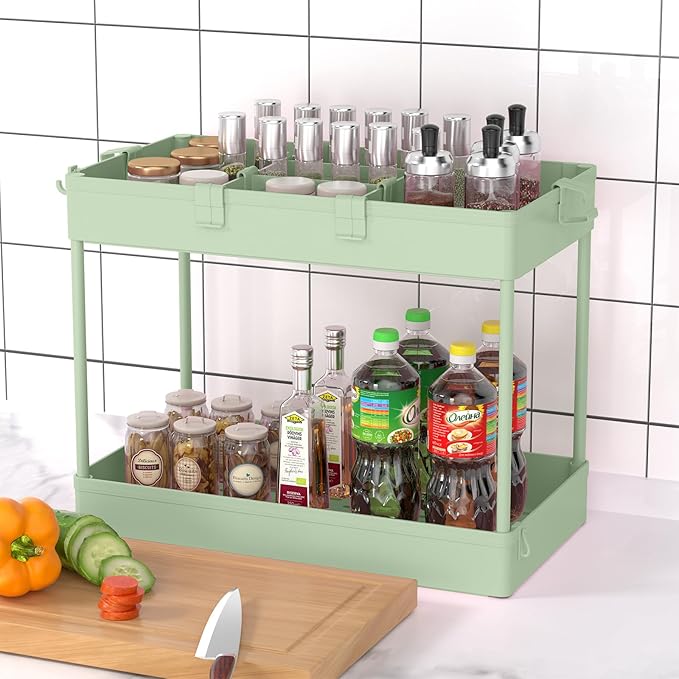 3 Tier Rolling Cart with Wheels, Storage Craft Art Trolley Organizer Serving, 3 Hanging Baskets Easy Assembly, for Office, Living Room, Kitchen, Green