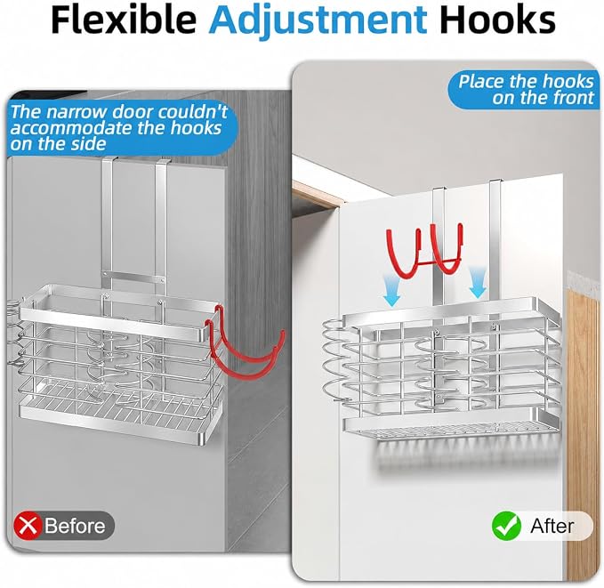 2026 Upgraded 3-in-1 Universal Hair Tool Organizer, L Size, Sliver | Adjustable Height Metal Hair Dryer Holder, Wall Mounted, Over Cabinet Door, Countertop, Bathroom Storage
