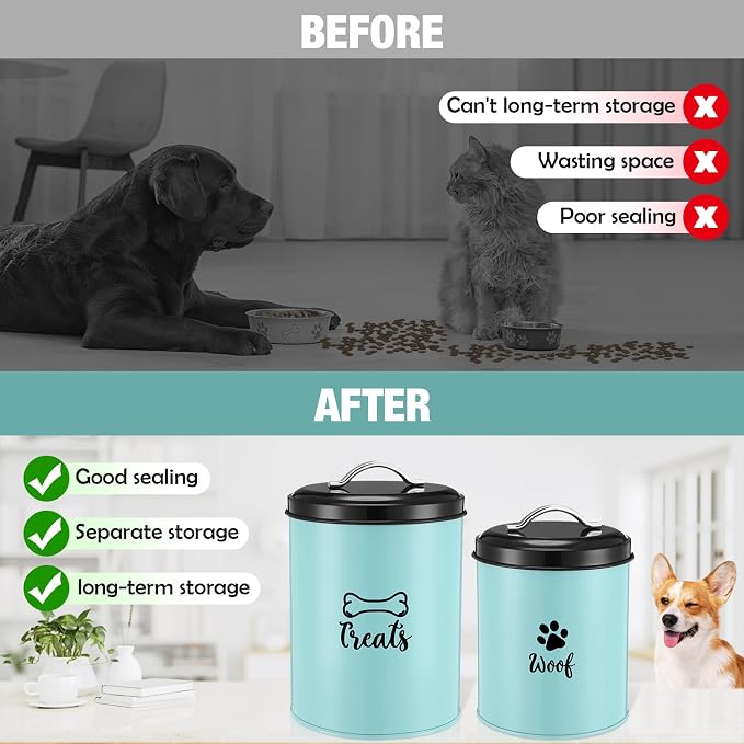 Honeydak 2 Pack Dog Treat Container Metal Pet Food Jar with Lid Cookie Container Gifts for Dog Lovers for Farmhouse Housewarming Gift Kitchen Counter Treat Jar Food Storage for Pet