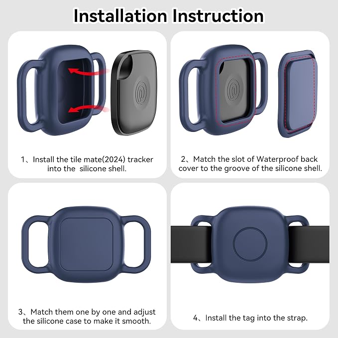 Waterproof Dog Collar Holder for Life360 Tile Mate Tracker, 2-Pack Durable Silicone Cover, Anti Lost for Life 360 Tile Tracker Case for Cat & pet Collars, Easy Installation, Lightweight, Navy Blue