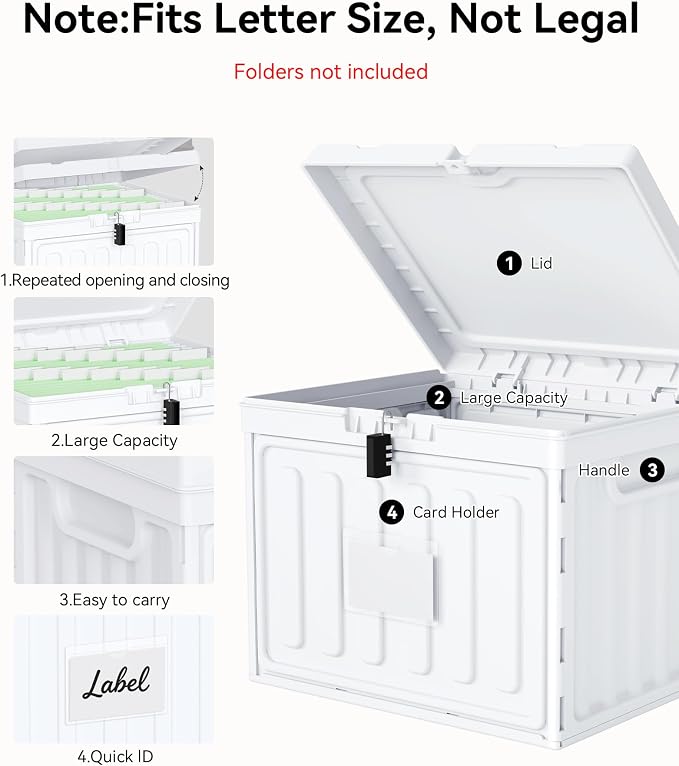 Oterri Lockable Plastic File Box with Lid for Letter-Size | Hanging File Folders Not Included. White, Large 2-Pack. Home, Office, Classroom, Dorm, Tax, Under Bed, Filing Cabinet.