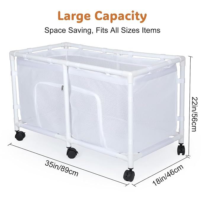 FIOBEE Toy Box for Girls Boys with See-Through Mesh & 360° Rotating Wheels | Kids Toy Chest Organizer, Stable Structure & Easy Install, Extra Large Storage Bin for Clothes, Ball, Pet Toys, Swimming Ring
