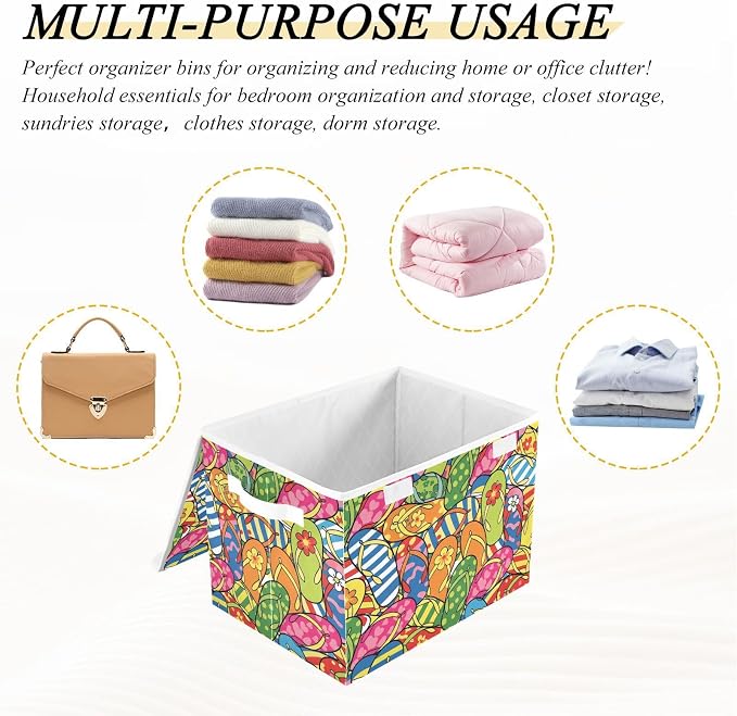 Storage Bins with Lid Flip Flop Foldable Storage Boxes 40L Baskets | Decorative Storage Boxes, Dust-Proof Flip Top, Reinforced Handles, For Home & Bedroom, Clothes & Toy Box, Oxford Fabric Print