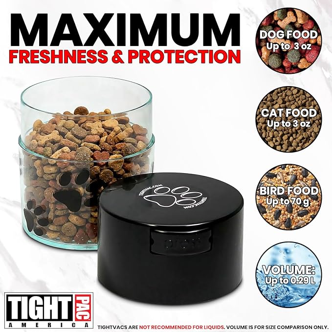 Pawvac 3 Ounce Vacuum Sealed Pet Food Storage Container; Black Cap & Clear Body/Black Paws