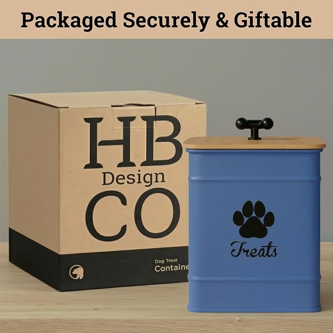 Dog Treat Container Airtight, 6"W x 8"H, Powder Coated, 12 Cup Capacity | Fits All Popular Treats, 12 Cup Capacity, Airtight Bamboo Lid, Easy Open Lid, Dent-Resistant Durable Metal Bone-Shaped Handle