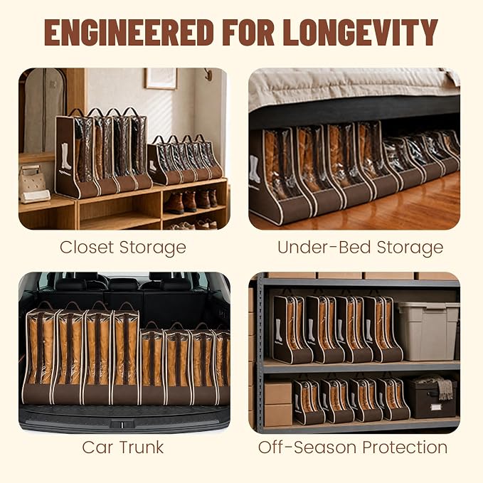 8Pack Brown Boot Storage Bag, Cowboy Boot Travel Bag, Dust Bag for Boots, Boots Protector Storage, Tall Boot Storage Carry Bag for Daily Use