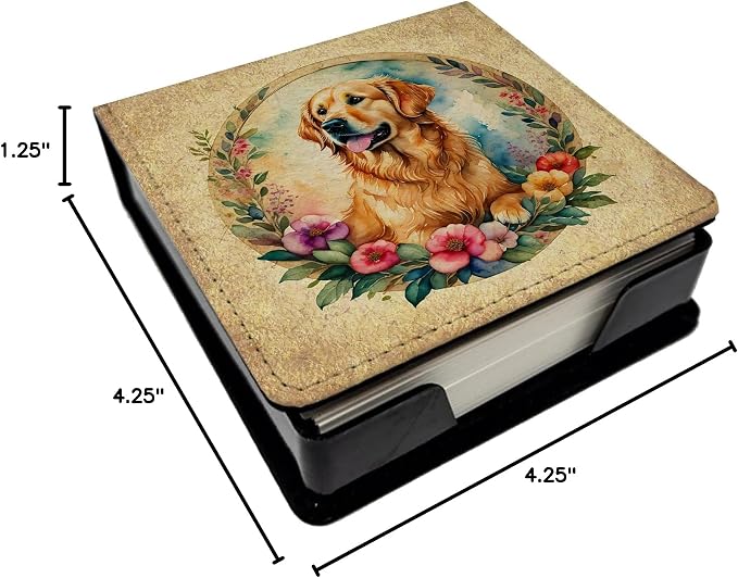 Caroline's Treasures Golden Retriever and Flowers PU Leather Note Paper Holder with Artist-Designed Cover, Desk Accessory, Office Gift