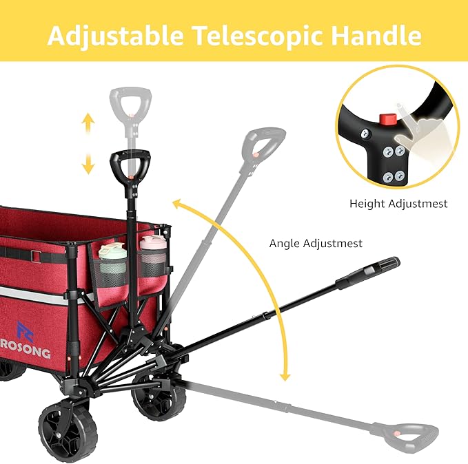 ROSONG Collapsible Wagon Cart with Wheels Foldable - Folding Utility Heavy Duty Wagons Carts for Grocery Sports Garden Shopping Camping Wheelbarrows, Burgundy