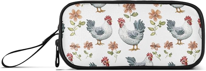 JUNZAN Cartoon Pet Chicken White Pencil Bag Portable Pencil Holder Case Pen Holder for Teen Stationary Organizer
