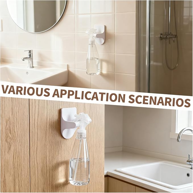 Heran Spray Bottle Holder Wall Mount - 8 Pcs Adhesive Hooks for Kitchen, Bathroom & Cabinet - Space-Saving Storage Organizer for Spray Bottles, Water Bottles & More