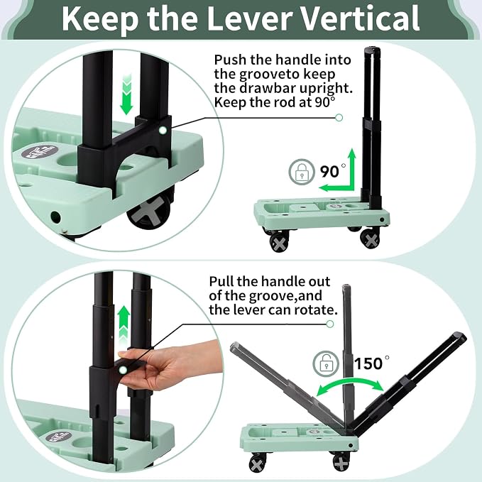 GtIiFmTe Foldable Hand Truck, Lightweight Luggage Cart for Airport Car Seat | Compact Folding dolly with Rotating swivel wheel,storage size12×15.7×4.1",300lbs Load,Upright Lock Handle with 3bungee cords