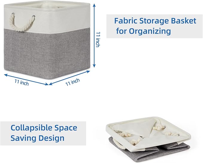 Temary Fabric Storage Baskets for Organizing, Grey Basket for Shelves, Collapsible Baskets with Handles for Shelves, Home, Closet (White&Gray)