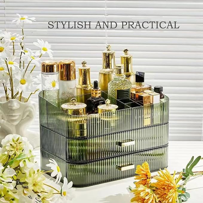 Stackable Makeup Storage Drawers, Bathroom Counter Organizer. | Drawers Can be Stacked, Cosmetic Display Case, Ideal for Make Up, Skincare, Perfume; Suitable for Dresser Top, Vanity