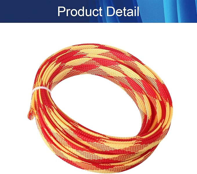 Jutagoss PET Expandable Braided Cable Sleeve, 16.4ft - 1/2 inch Red Yellow Cable Management Sleeve, Wire Loom Tube Cord Protector for USB Cable, Power Cord, Audio Video and More, 1Pc