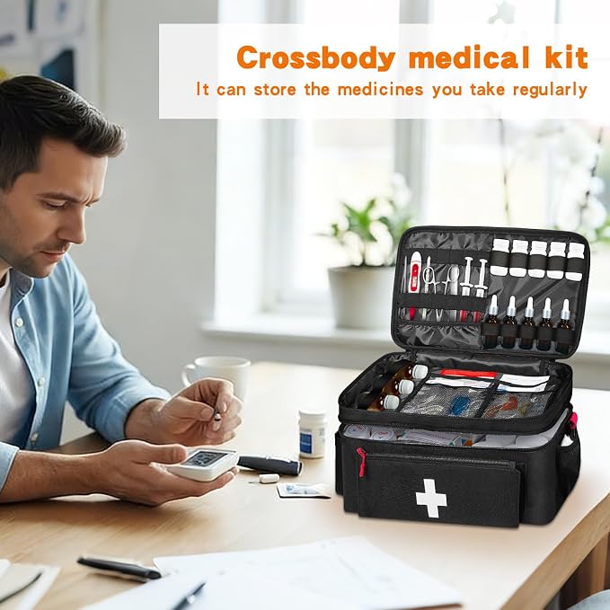 Boczif First Aid Bag Empty, Emergency Kit Bag(black with shoulder strap) | Pill Bottle for Emergency Trauma Medical Kits Supplies Waterproof, Ideal for Home, Travel, Outdoor