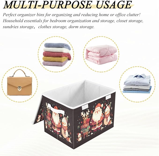 Christmas Baskets Collapsible Storage Bins with Lids, Santa Claus Deer Christmas Storage Boxes Clothes Baskets for Organizing