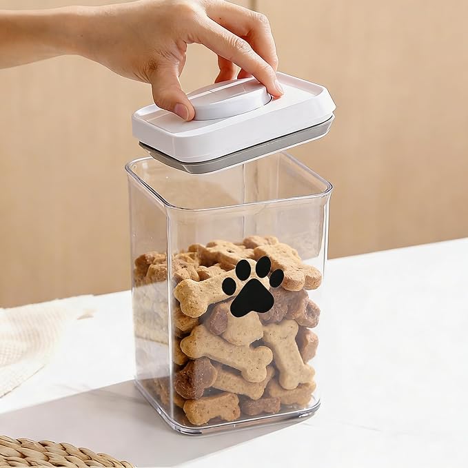 2pack Airtight Dog Treat Jars |1.5L/1.6QT POP Dog Cat Food Container with Lids, Clear Dog Cat Treat Canister, Pet Kibble Dog Cookie Jar-Keep Food Fresh Crispy-BPA free
