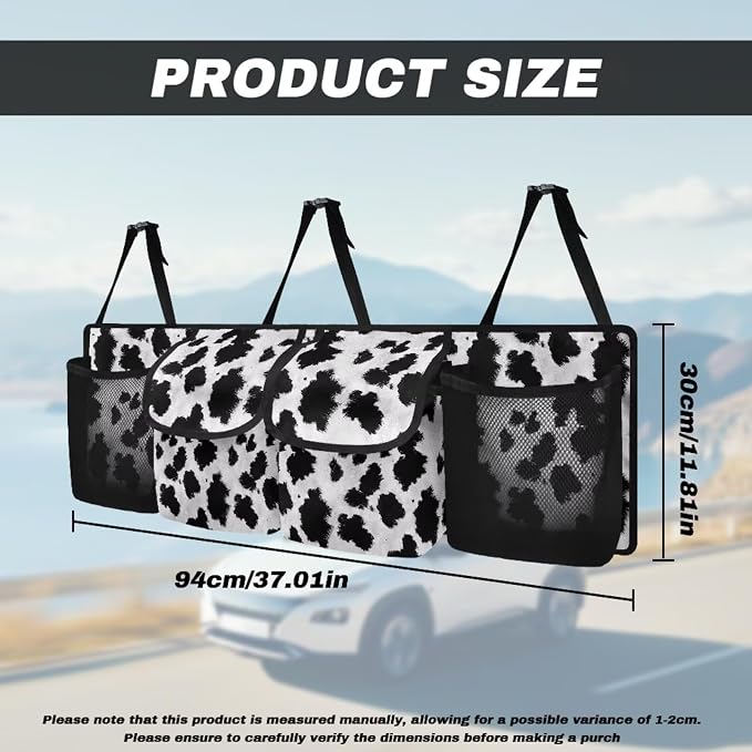 Cow Print Car Trunk Organizer Storage - Washable Hanging Car Storage Organizer Trunk Backseat Bag, Space-Optimized