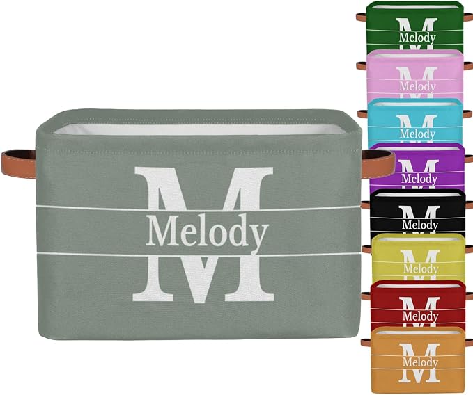 Personalized Storage Bins, Dark Matcha Green with Initial Name