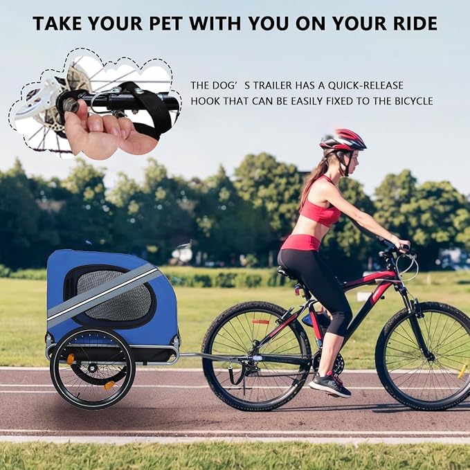Large Dog Bike Trailer with 18.9" Wheels - 120LB Capacity Dog Trailer for Bike, Foldable Pet Bike Trailer for All-Terrain Cycling, Jogging & Camping