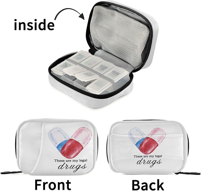 Pill Organizer My Legal Drugs Pill Box 7 Day Pill Case Bag Travel Pill Organizer Bag with Zipper Portable Weekly Case Compact Size for Vitamin Supplement Holder