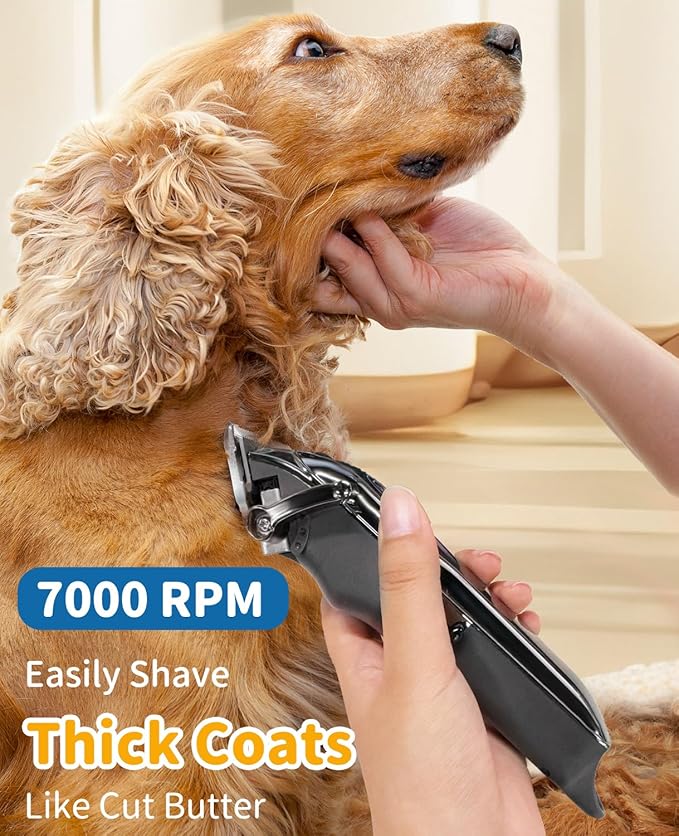 Cordless Dog Clippers for Grooming Professional for Thick Hair Coats, Low Noise Shaver Pet Grooming Kit with LED Display, Razors Dog Hair Shears Ceramic Blade, Pet Hair Trimmer for Dogs Cats (MS041)