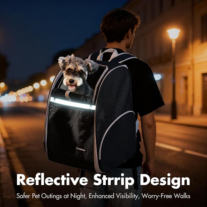 Pet Backpack Carrier, Large Cat Carrier Backpack Up to 20 Lbs with Breathable Mesh, for Medium Large Cats or Small Dogs, Travel Hiking Camping Backpack (Black-XL)