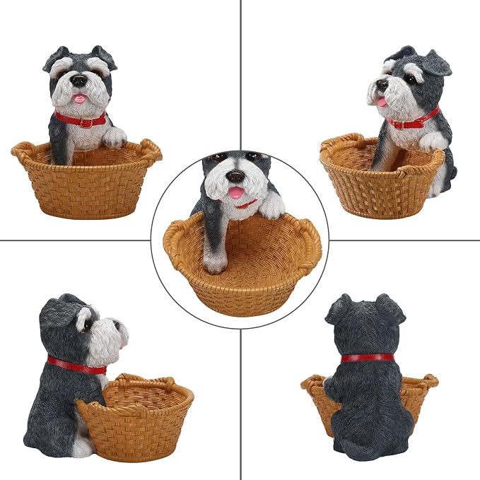 Cute Schnauzer Candy Bowl, Resin Dog Figurine Key Bowl for Entryway Table, Desktop Storage Basket Organizer for Desk, Unique Dog Lover Gift