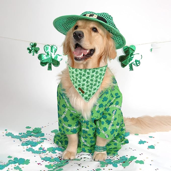 St. Patrick's Day Dog Bandana, Shamrock Triangle Bid Scarf, Cotton Green Bandana for Boy & Girl Dogs, Cute Spring Dog Kerchief