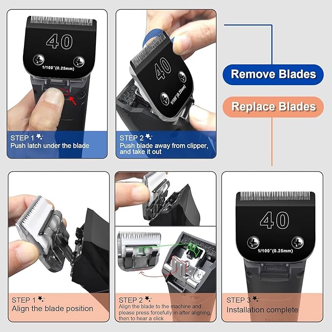 Audoc 4PCS Dog Grooming Replacement Blades Compatible with Andis/Oster A5/Wahl KM-10 Series Dog Clippers,Detachable Clipper Replacement Blade,Black (4PCS Black-#3FC+4FC+5FC+7FC)
