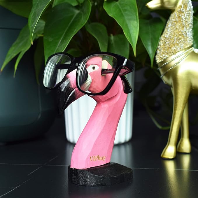 Handmade Wood Carving Eyeglasses Holder Stand Sunglasses Display Stand Home Office Desk Décor Gift (Flamingo)
