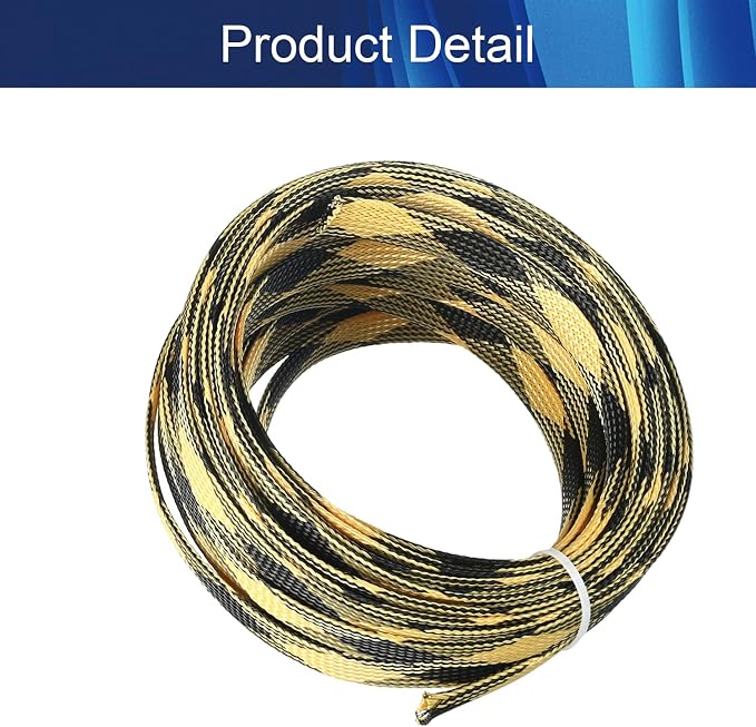 Jutagoss PET Expandable Braided Cable Sleeve, 32.8ft - 1/2 inch Black Yellow Cable Management Sleeve, Wire Loom Tube Cord Protector for USB Cable, Power Cord, Audio Video and More, 1Pc