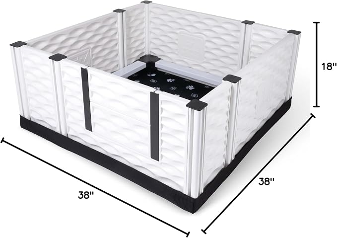 EZclassic Dog Whelping Box - Washable Pee Pad, Small 38"x38"x18" | Dog whelping box for small dogs features safety rails and liner with black pawprint design for easy cleaning and comfort