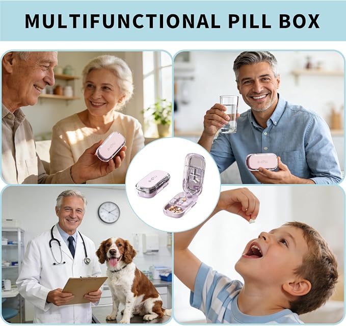 Pill Cutter Splitter for Small and Tiny Pills - Daily Pill Organizer with Professional Adjustable Cutter Splitter for Cutting Multiple Pills, Pill Case for Travel Purse Pocket (Pink)